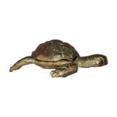 Golden brass ashtray has a turtle-shaped