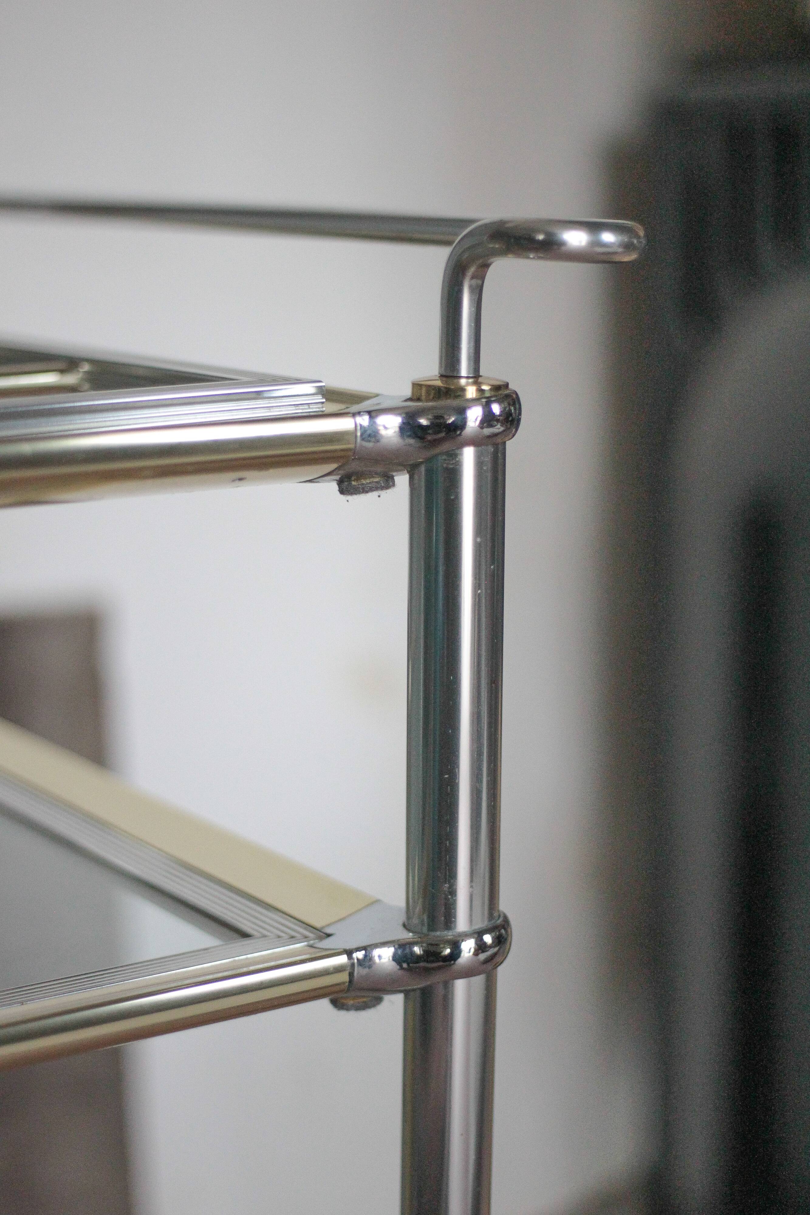 Vintage rolling dessert bar in gold metal and glass by Roche Bobois.