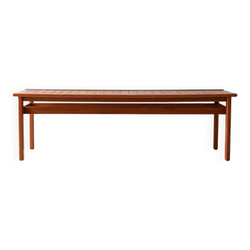Banc à lattes en teck scandinave des années 1960