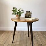Tripod coffee table in wood and two-tone marquetry Scandinavian design 50s-60s