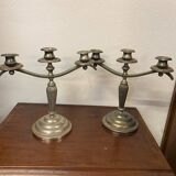 Paire de bougeoirs style art deco en metal argente