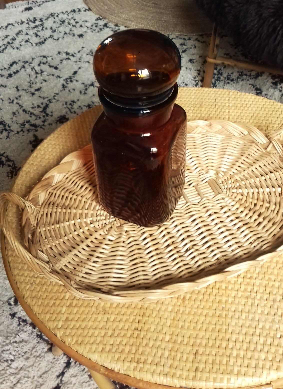 Vintage amber orange glass bottle