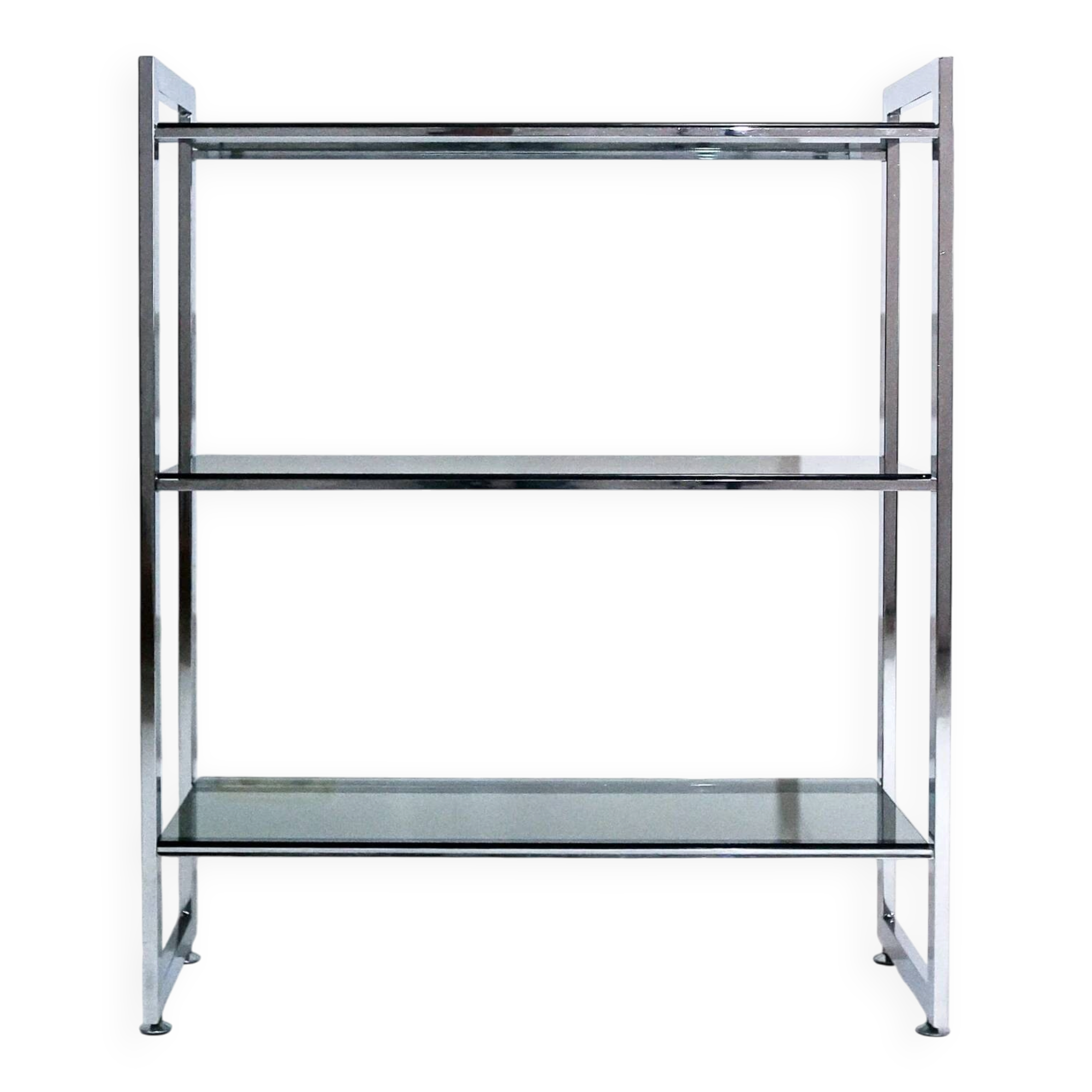 Vintage Italian freestanding shelf in chrome with glass shelves, 1970s.
