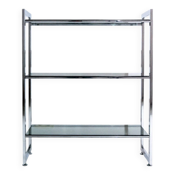 Vintage Italian freestanding shelf in chrome with glass shelves, 1970s.