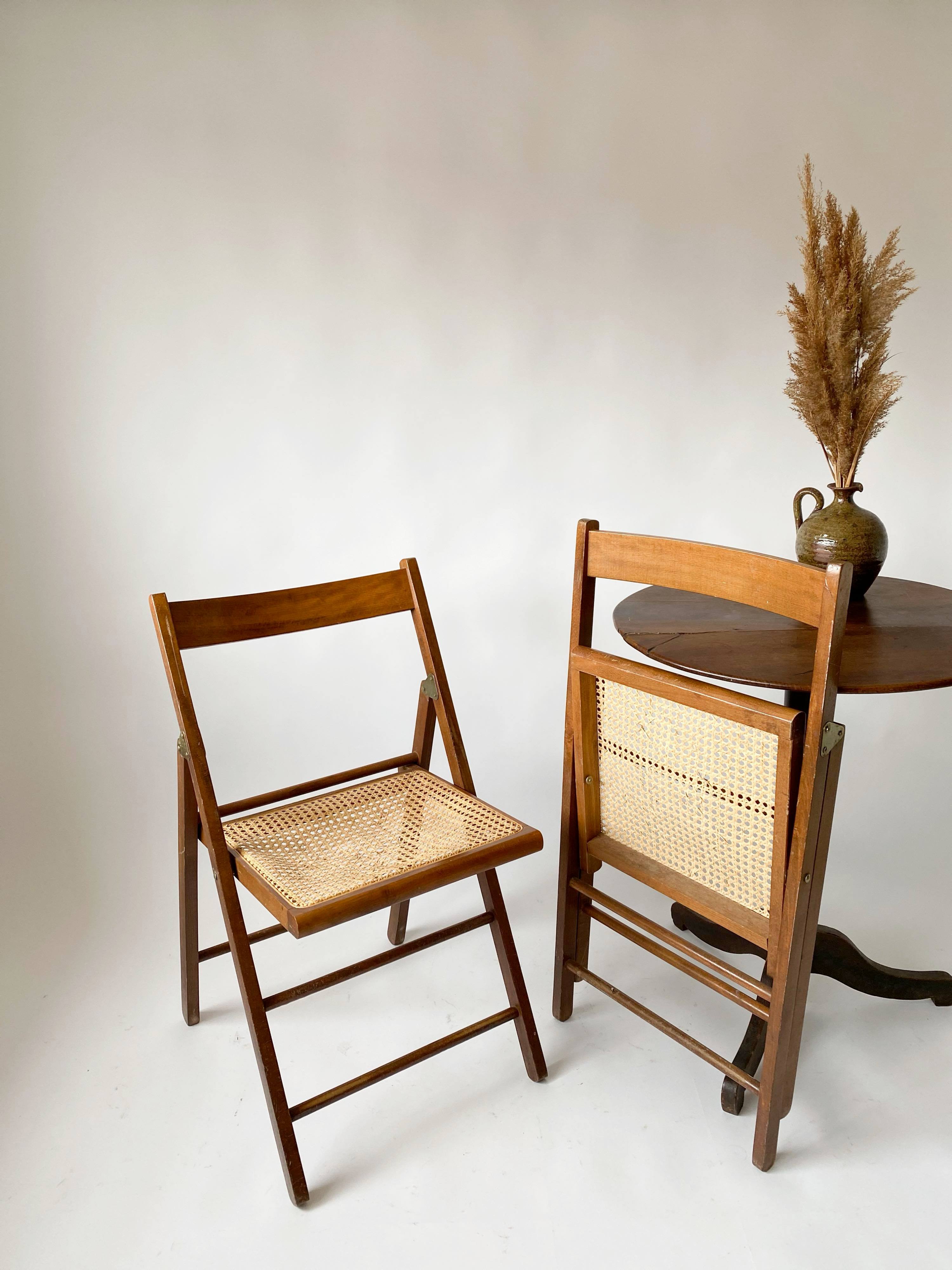 Pair folding chairs caning