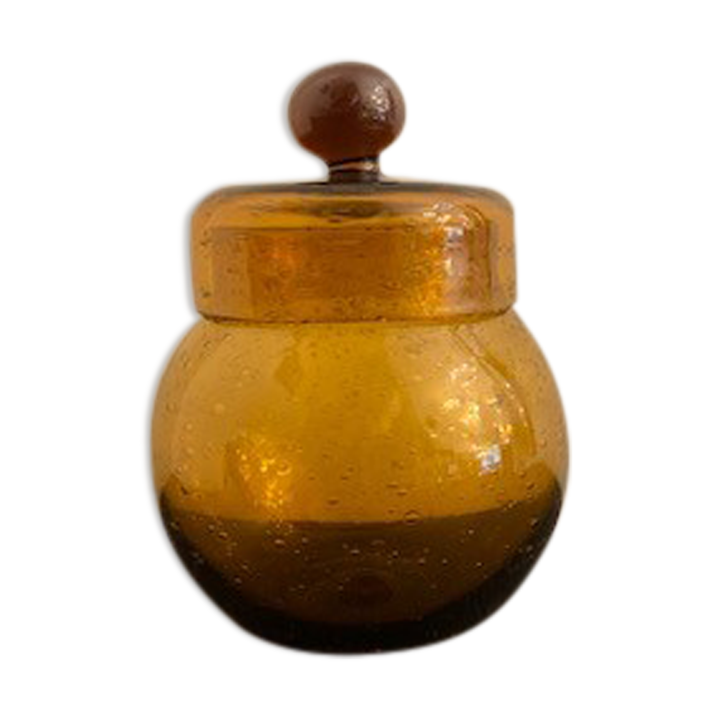 Jam maker or candy maker in amber yellow glass signed Biot