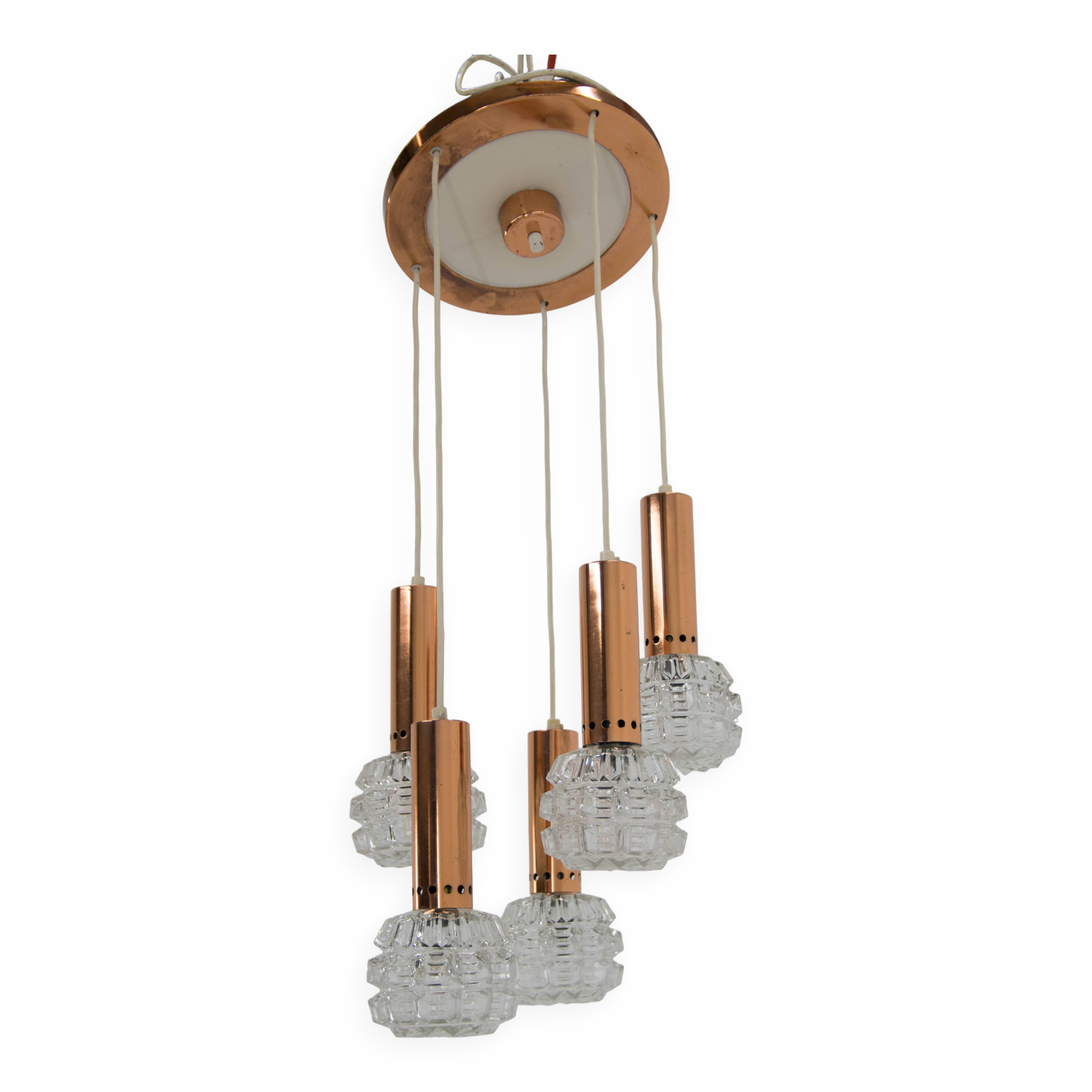 Mid-century Copper and Glass Chandelier, 1970s