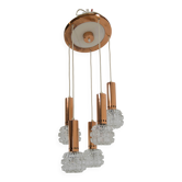 Lustre en cuivre et verre du milieu du siècle, années 1970
