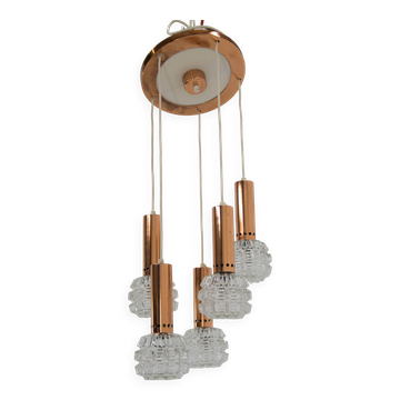 Lustre en cuivre et verre du milieu du siècle, années 1970