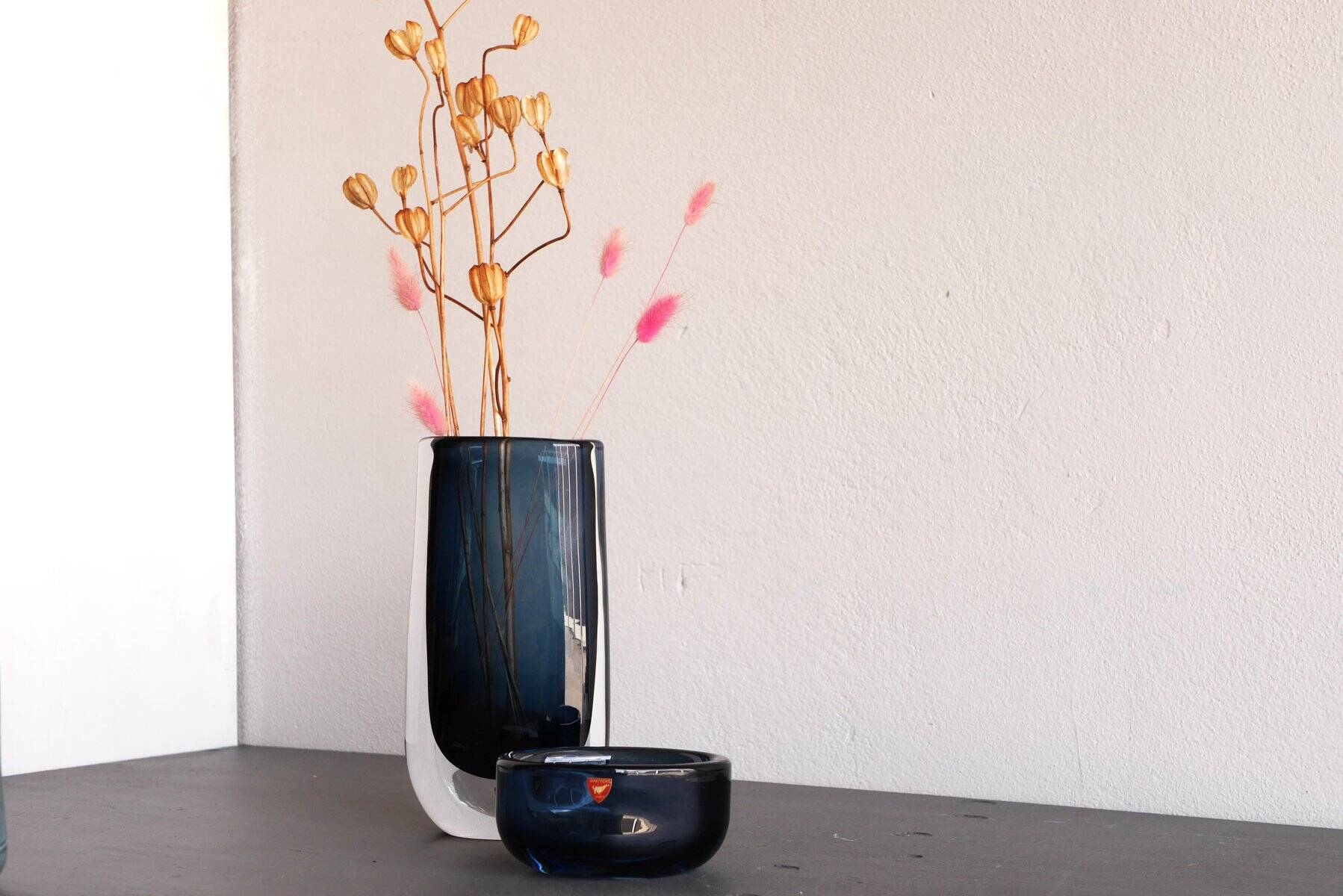 Vase et coupelle en verre par Landberg pour Orrefors