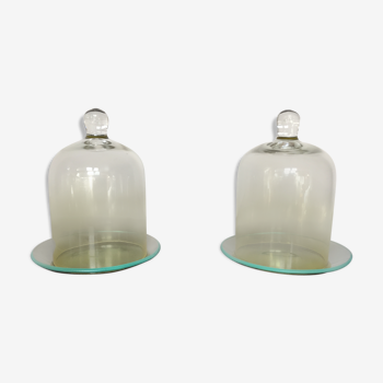 Duo of Glass Bells with saucers