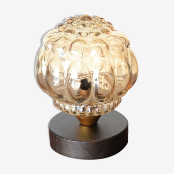 Golden glass globe table lamp, bubble pattern