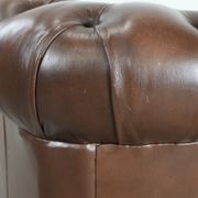 Brown cowhide leather Chesterfield club armchair in English style