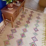 Pastel Béni Ouarain Berber rug with multi-colored Azilal patterns