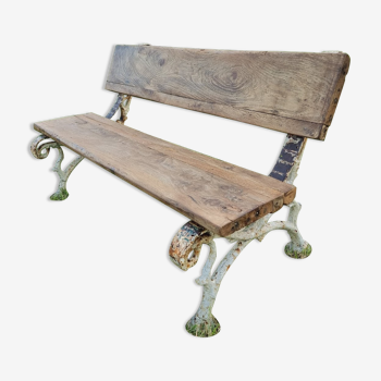 Banc de jardin antique chêne sur pieds en fonte 125 cm