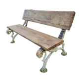 Banc de jardin antique chêne sur pieds en fonte 125 cm