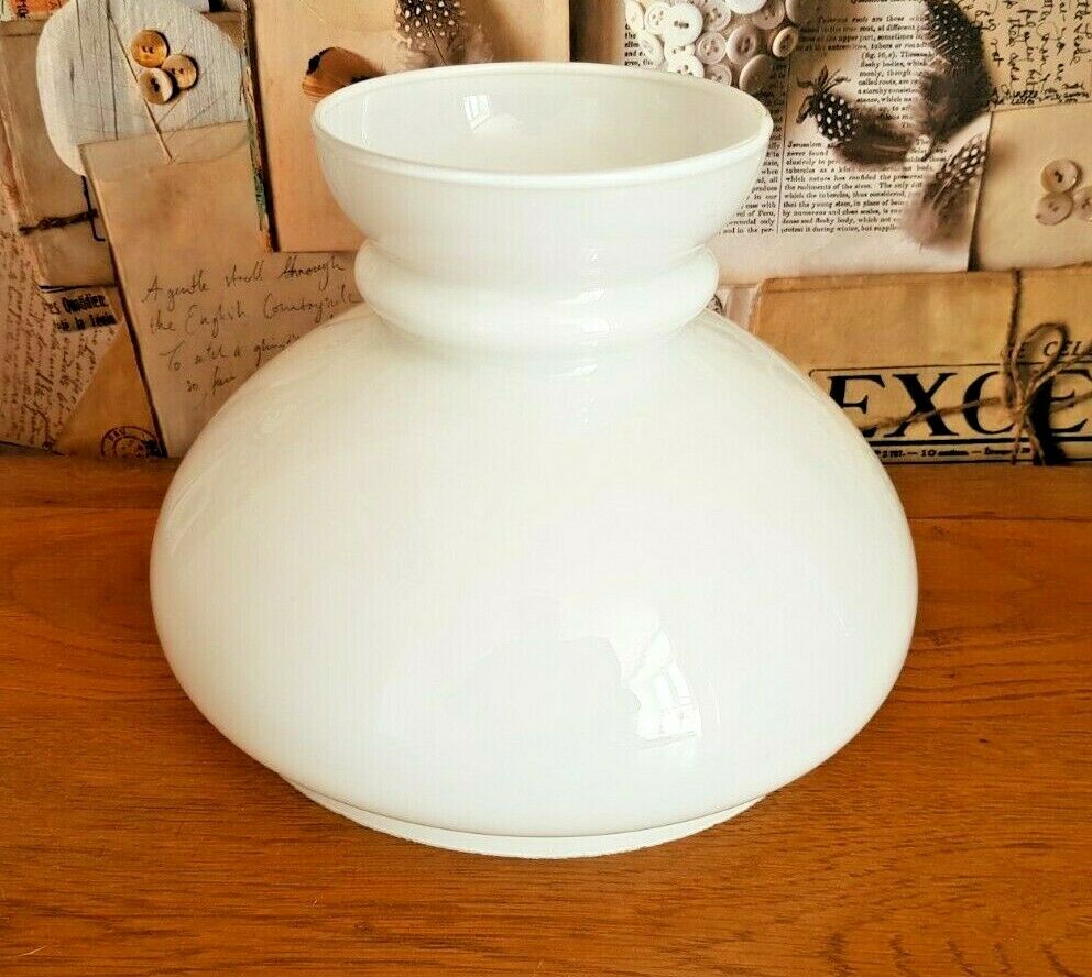 Vintage French White Opaque Round Glass Lantern Replacement Shade 3543