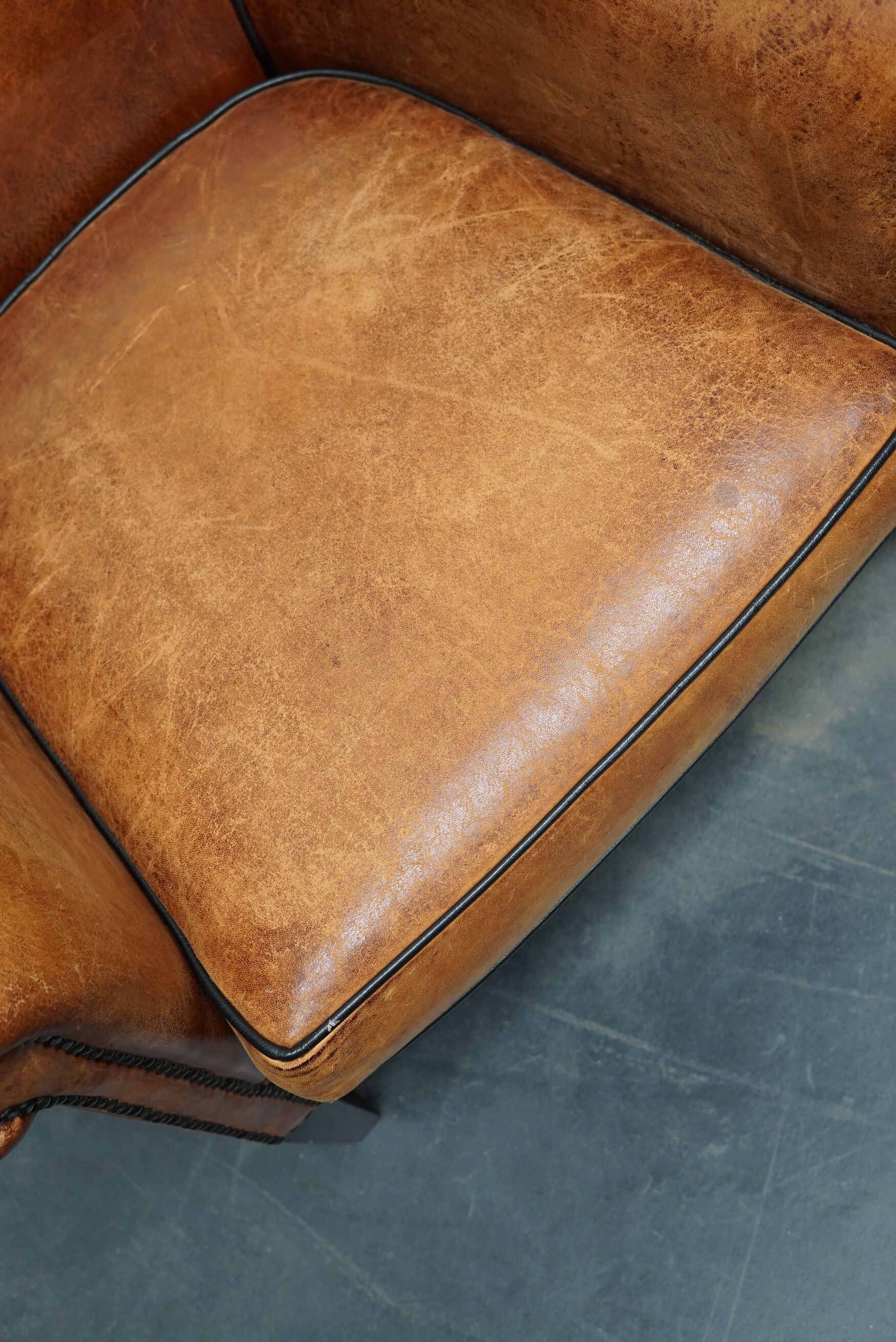 Fauteuil club en cuir vintage hollandais de couleur cognac, ensemble de 2