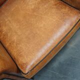 Fauteuil club en cuir vintage hollandais de couleur cognac, ensemble de 2