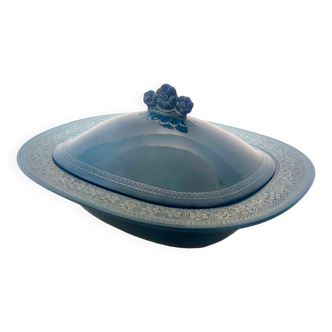 Blue Earthenware "Margherita" Centerpiece by Antonia Campi for Laveno, Italy