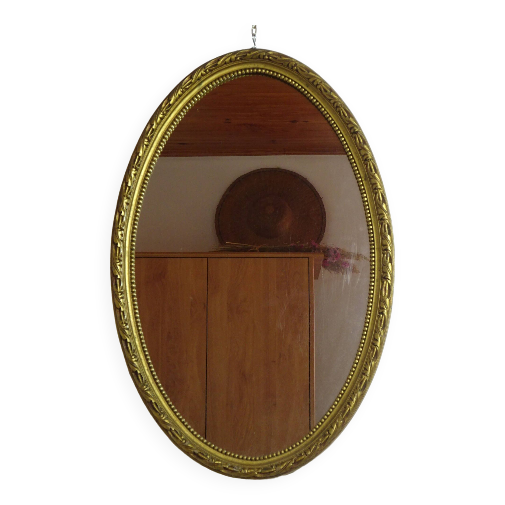 Louis XVI style golden medallion mirror, 63x41 cm