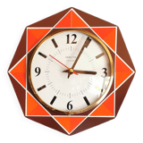 Vintage formica clock silent octagonal wall pendulum "Star chocolate orange"