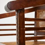 Beech and rattan armchair