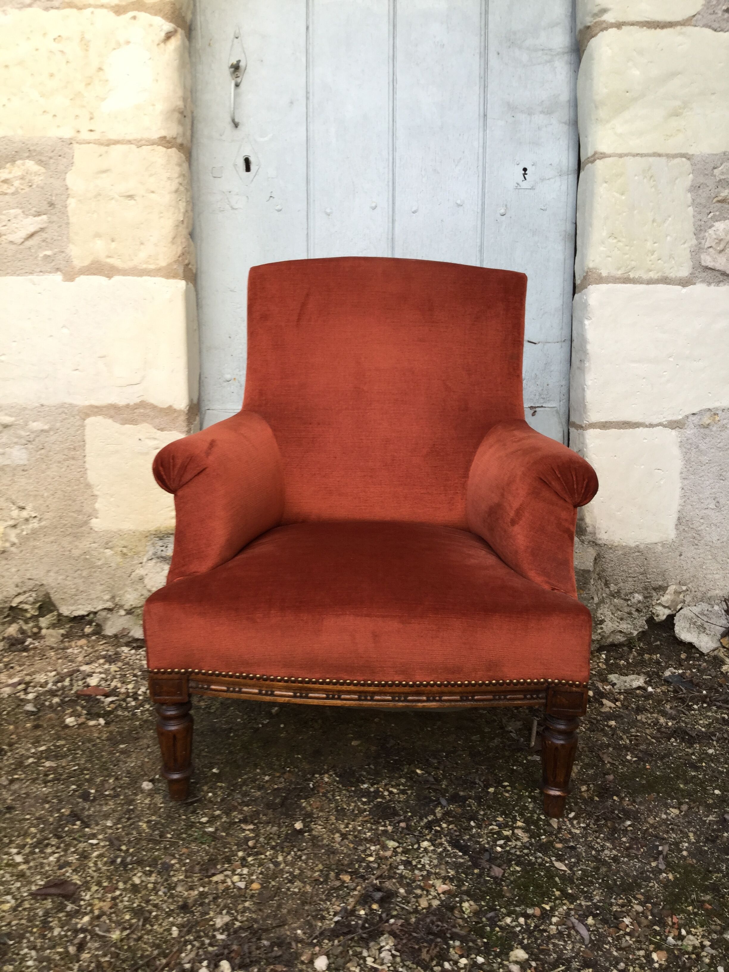 Fauteuil velours terracota