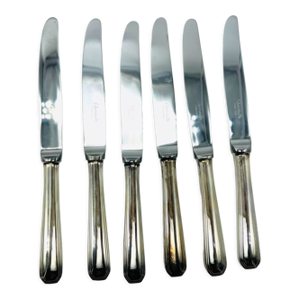 6 knives dessert cheese Christofle model America art deco silver metal