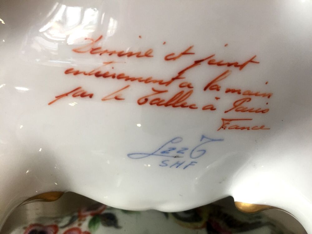 Soupiere or legumier in porcelain painted at home le tallec paris france floral decor