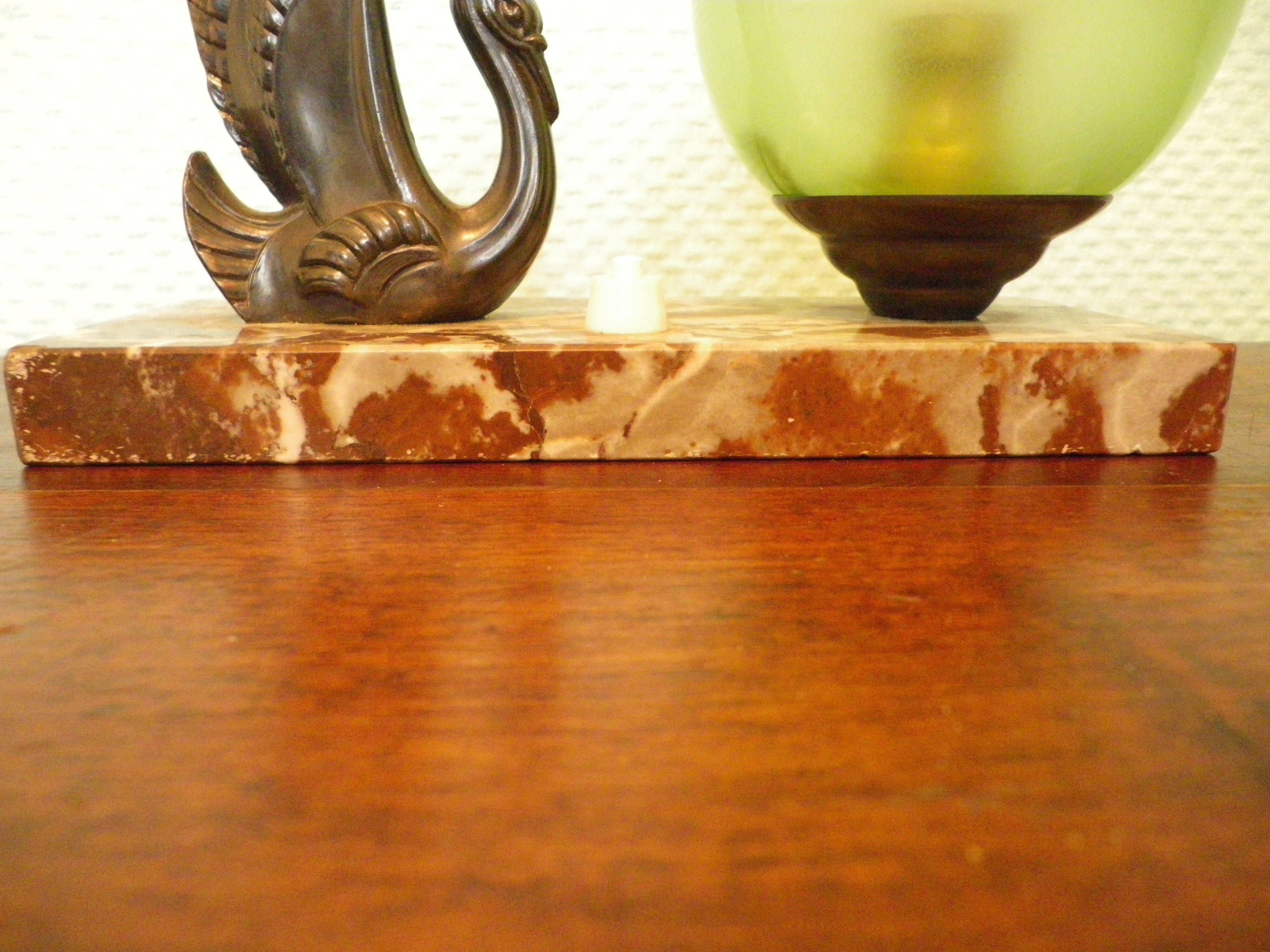 Table lamp, art deco, opaline, marble, bronze patinated metal, 30s/40s