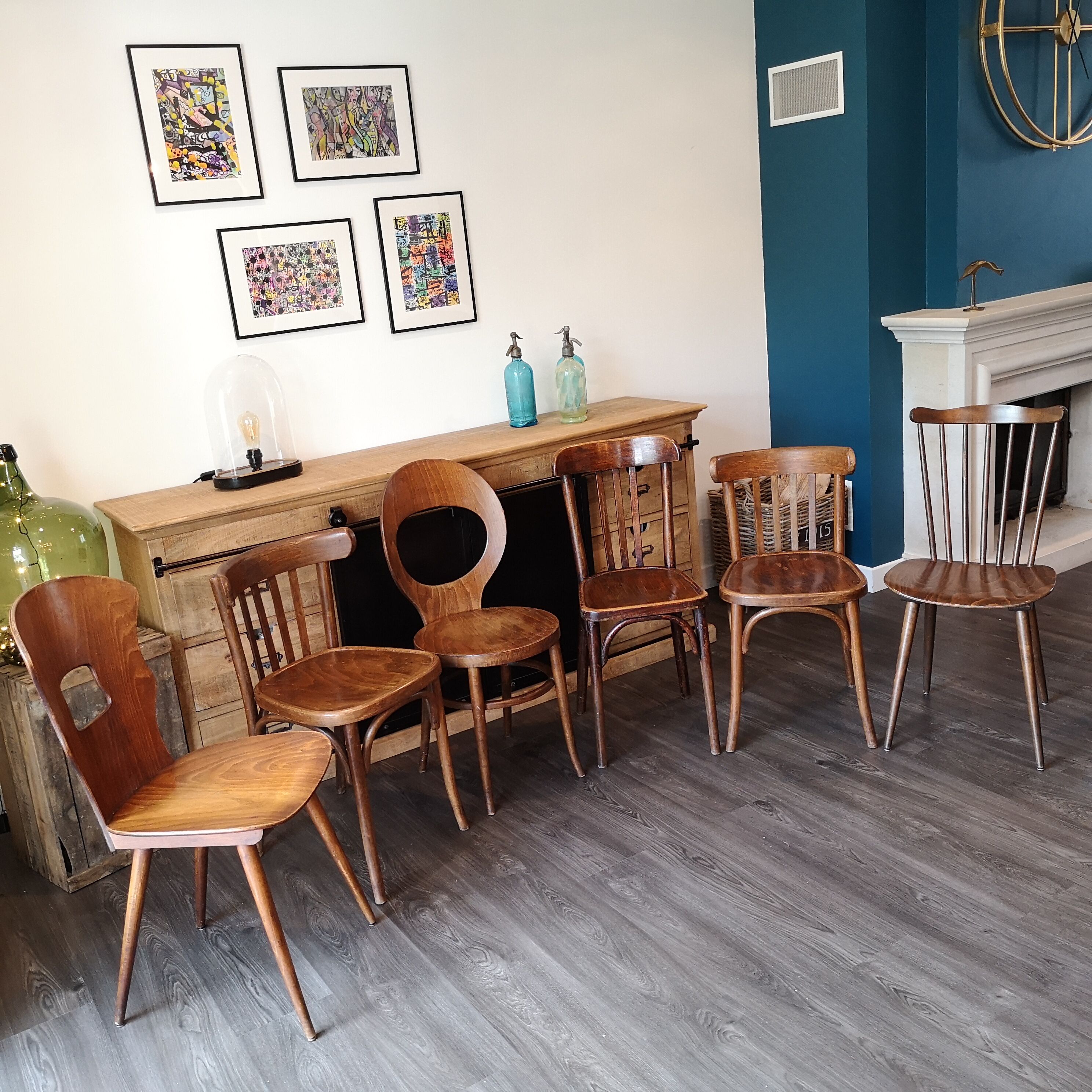 Série de 6 chaises bistrot Baumann dépareillées