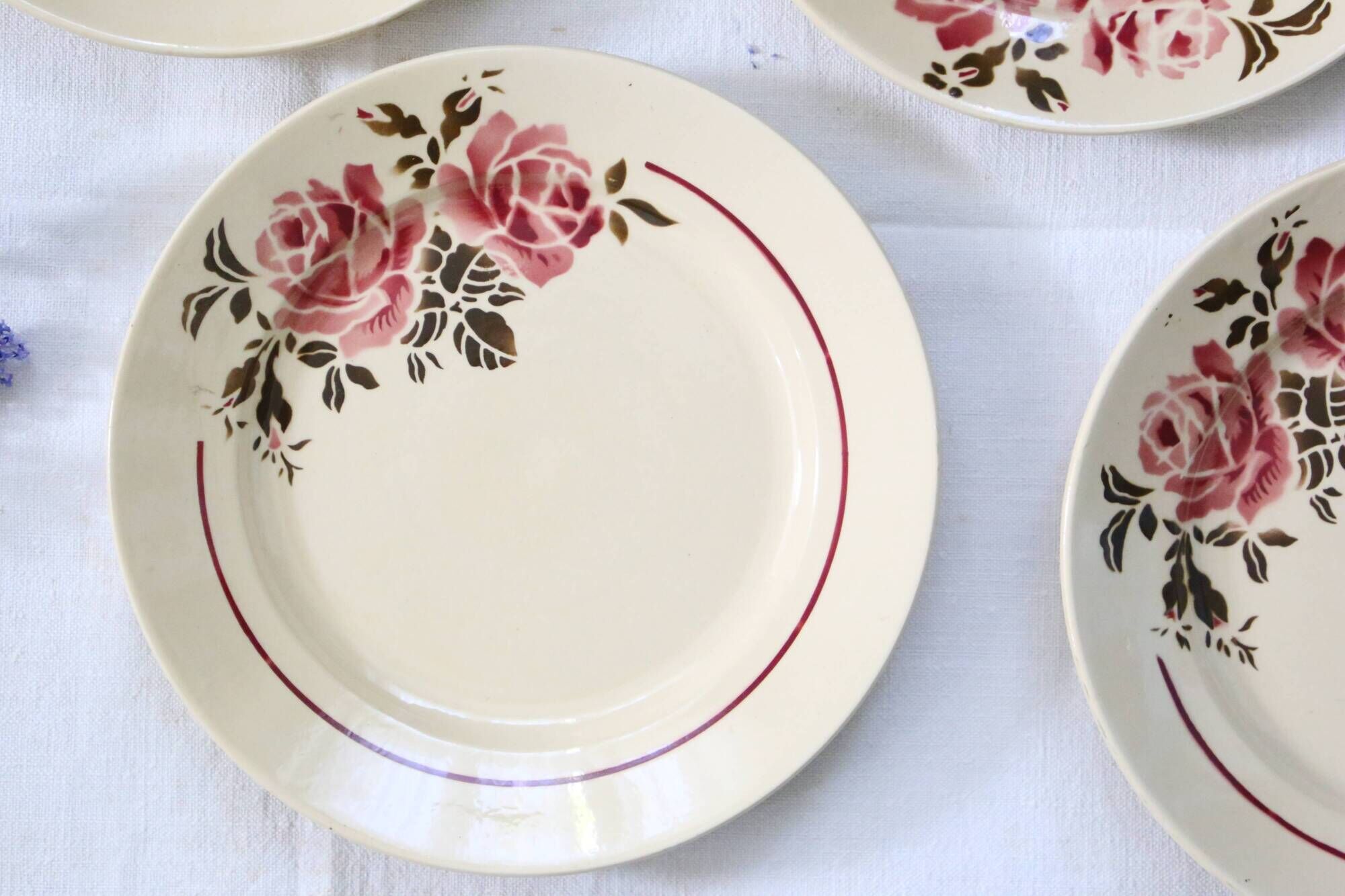 Set of 4 flat plates Badonviller, vintage French