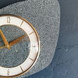 Vintage formica clock silent asymmetrical wall pendulum "Round golden green"