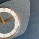 Vintage formica clock silent asymmetrical wall pendulum "Round golden green"