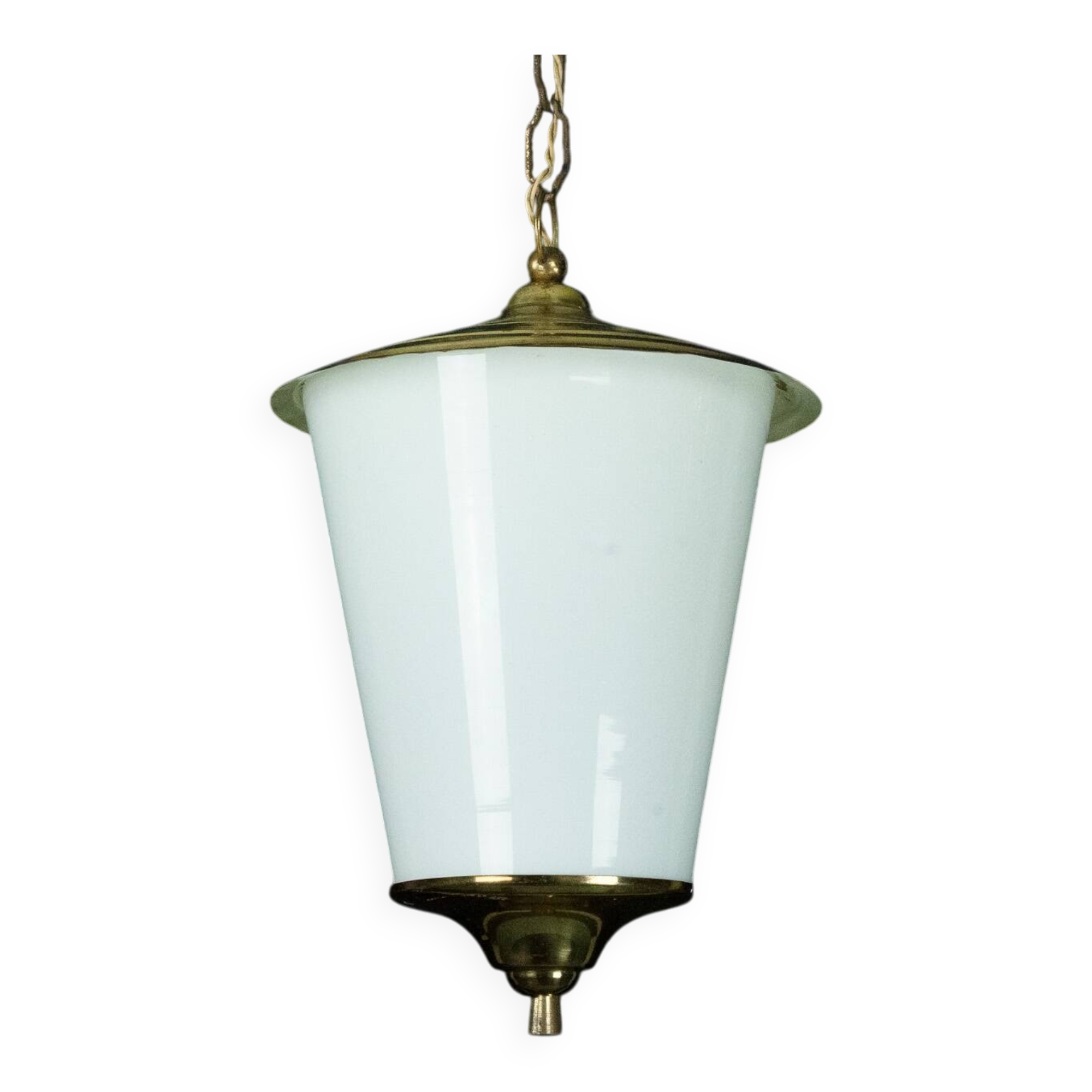 Mid-Century pendant lantern in brass and lattimo Murano glass, Italy, 1950s