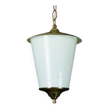 Mid-Century pendant lantern in brass and lattimo Murano glass, Italy, 1950s