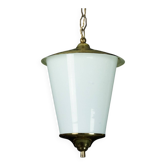 Lanterne suspendue Mid-Century en laiton et verre de Murano lattimo, Italie, années 1950