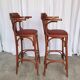 Set of 2 Vintage Bar Chairs: Red Leather Seat, High Pub Stools