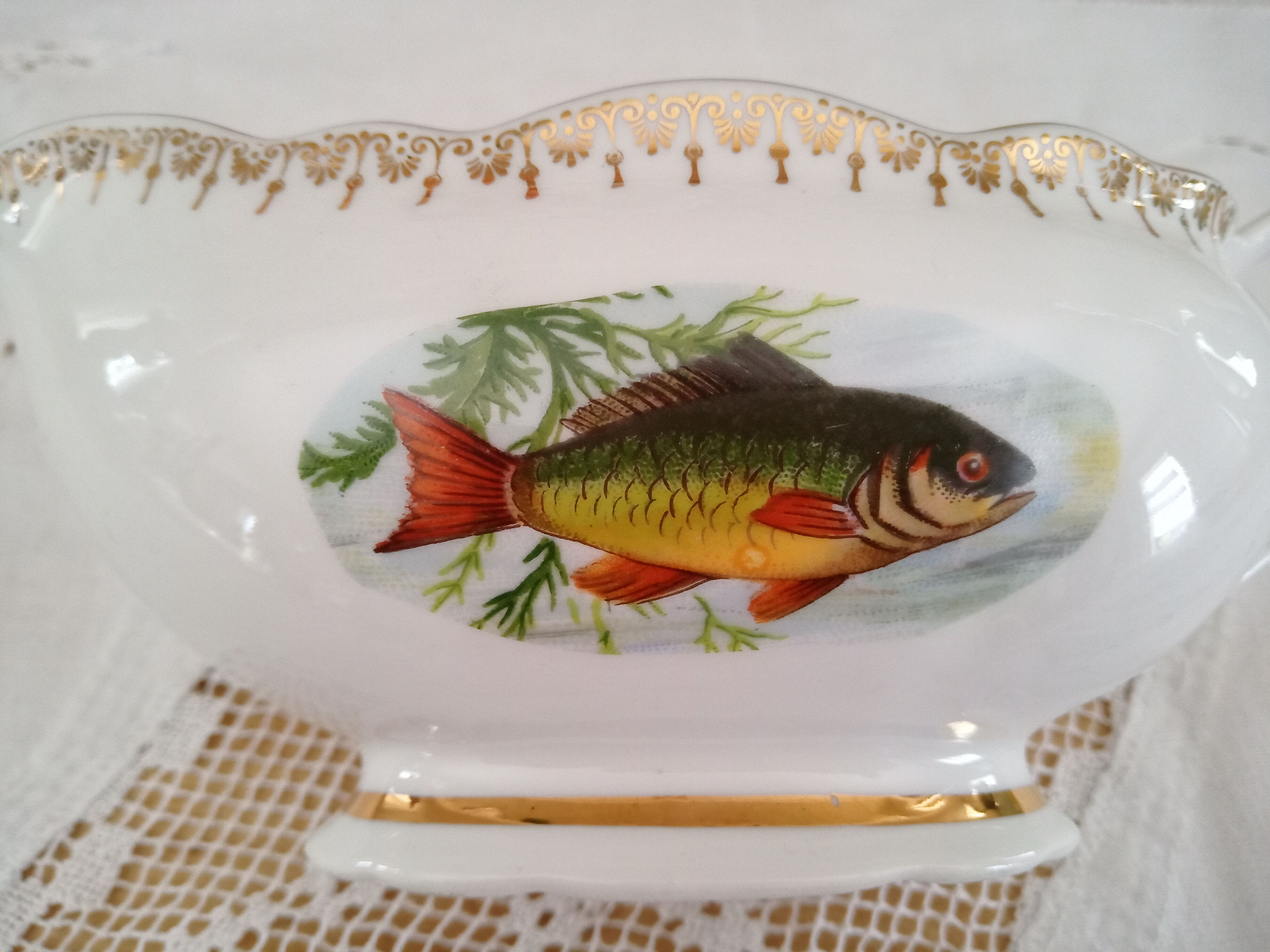Grand Plat à Poisson En Porcelaine De Chauvigny - 56 Cm - Deshoulières 1980
