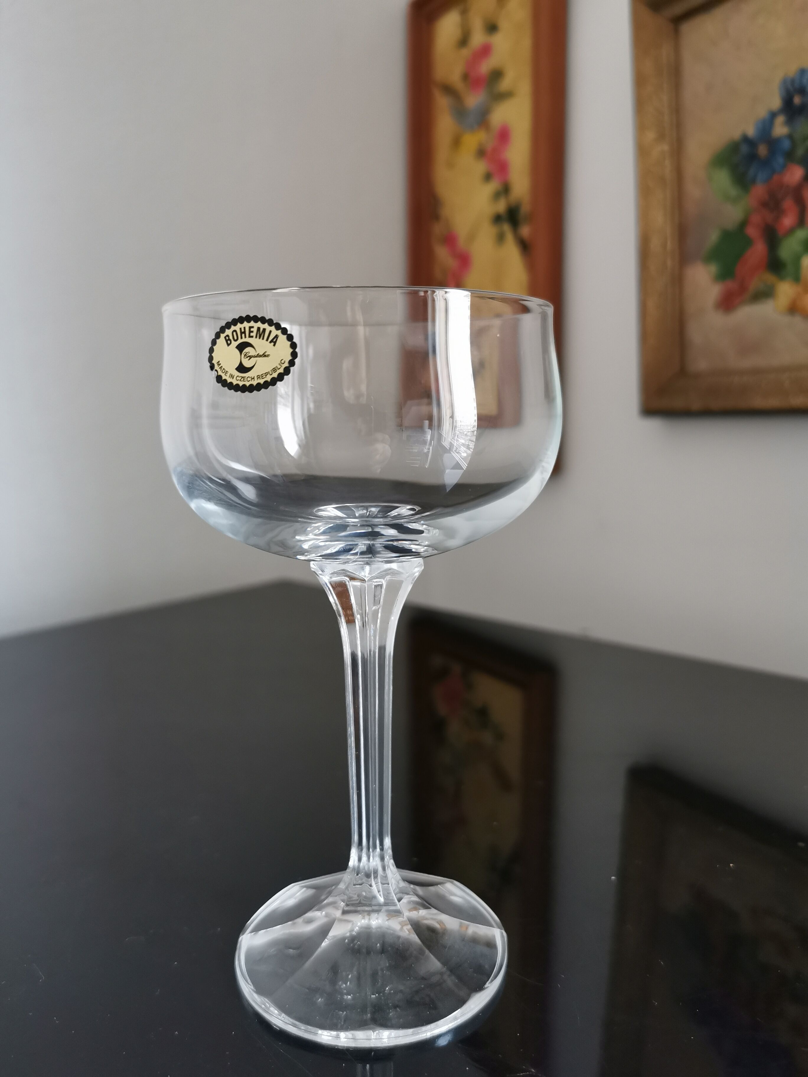 6 bohemian crystal champagne glasses