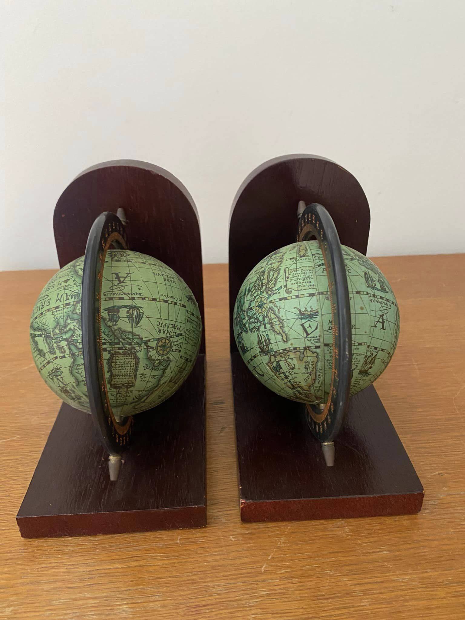 Pair of wooden globe bookends