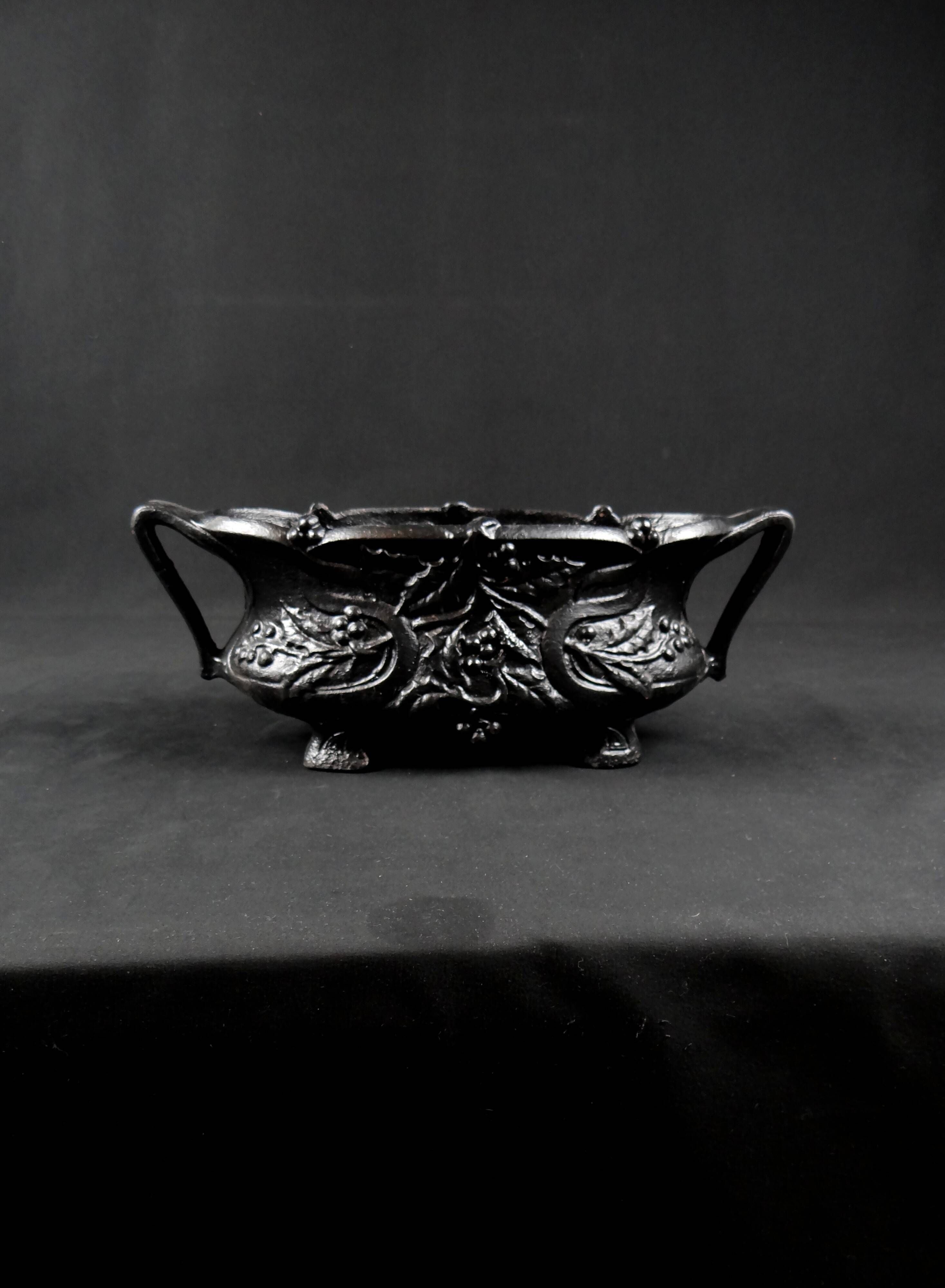 Antique black cast iron planter from the Art Nouveau period, late 19th century