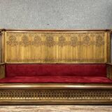 Monumental Gothic style bench in solid oak and patinated plaster circa 1800 / length 282 cm