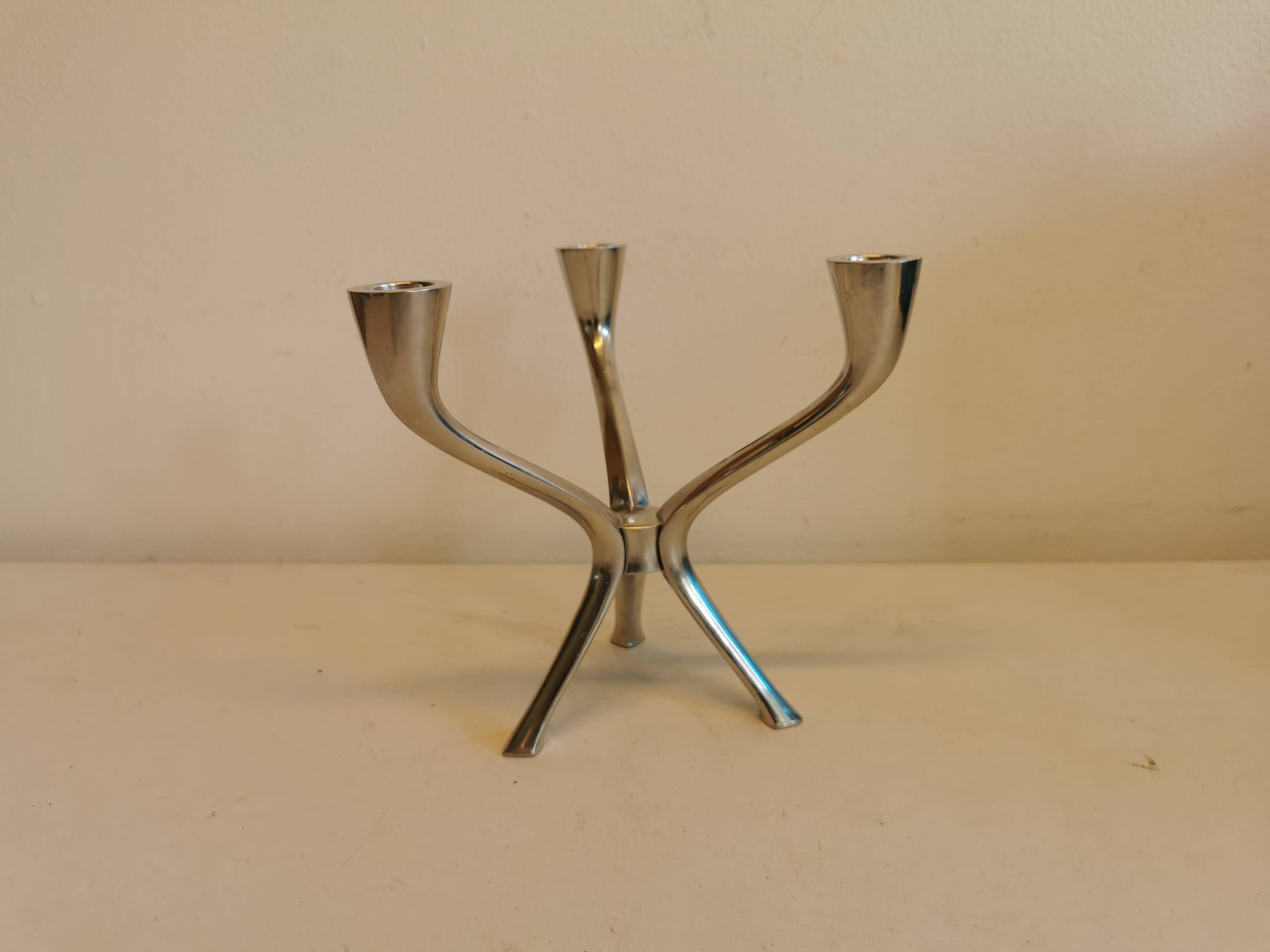Candle holder with 3 arms, designed by Just Andersen/Denmark in the 1950s.