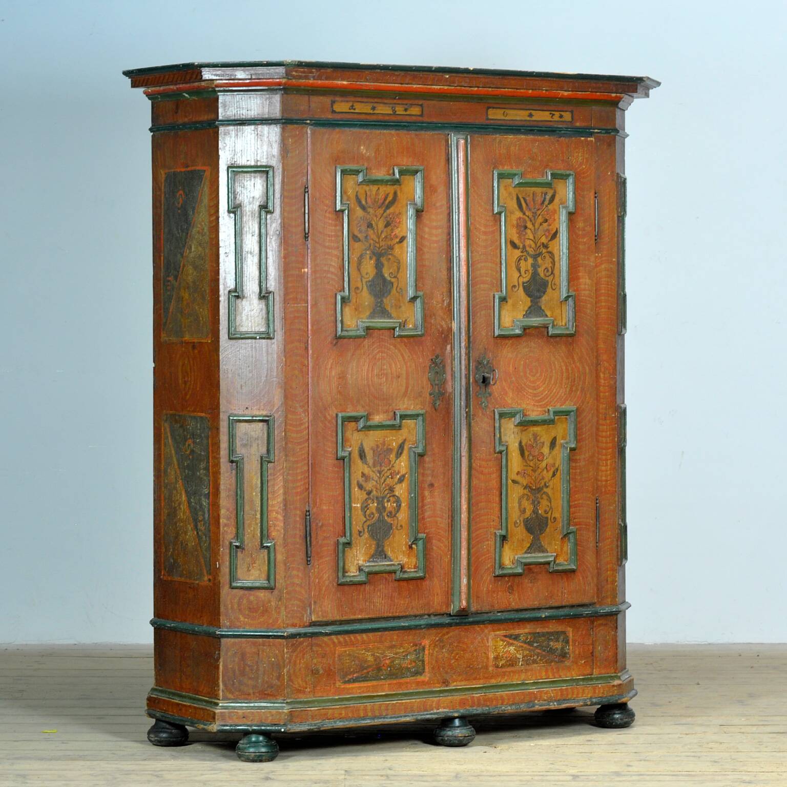Hand Painted Folk Art Armoire/Bridal Cabinet, Southern Germany, Dated 1807