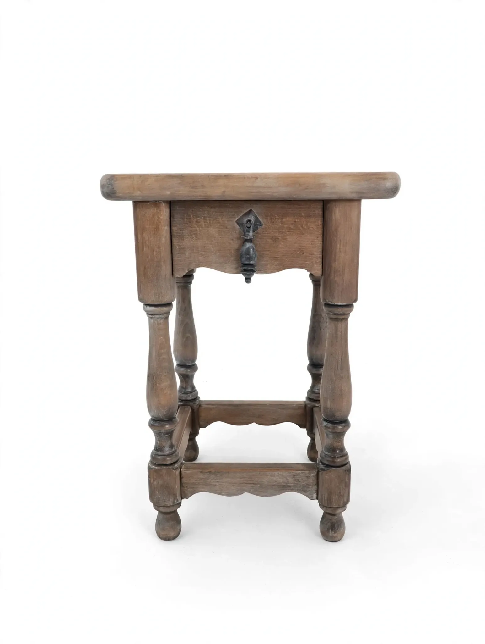 Rustic oak bedside table with a greige finish - 1 drawer - 45cm