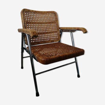 Metal folding chair and canin rattan