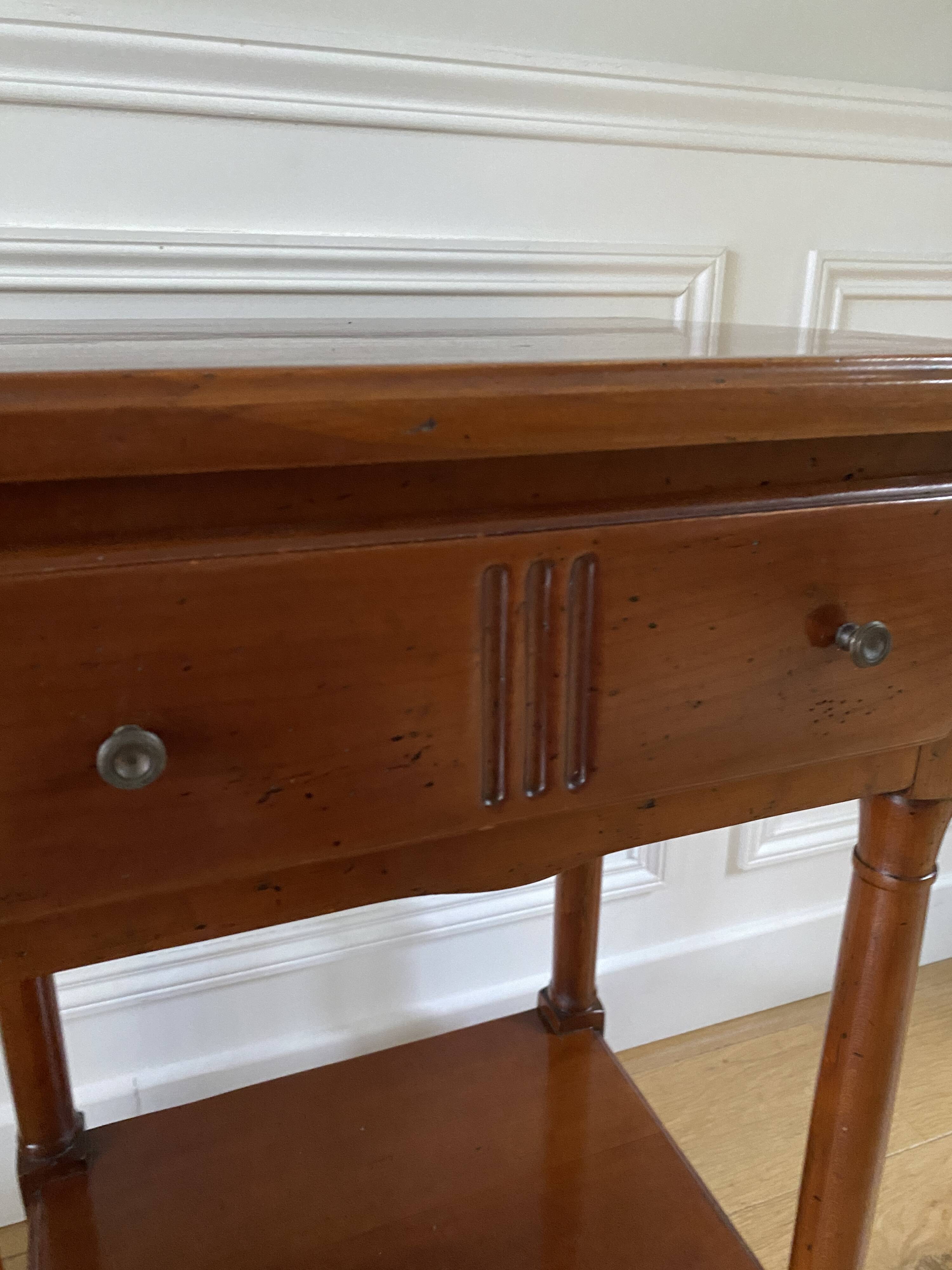 Nightstand, vintage side table with a drawer and a low shelf in solid wood
