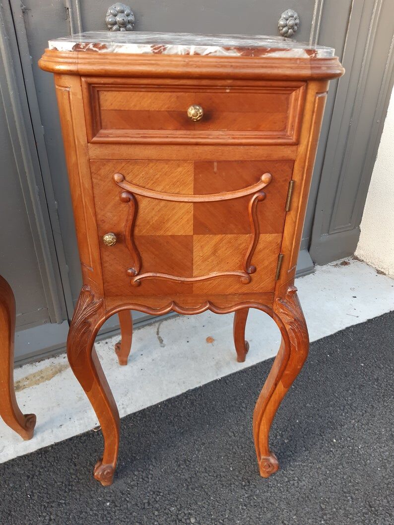 Pair of bedside Louis XV French walnut 1900s